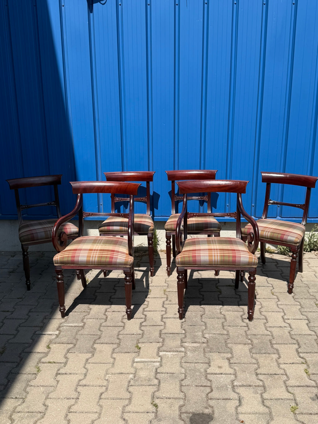 Set 6 Mahagoni-Stühle viktorianischer Stil · 2 Armlehnstühle