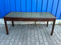 Schreibtisch Eiche massiv englischer Stil Leder grün Bürotisch Schubladen 182 cm