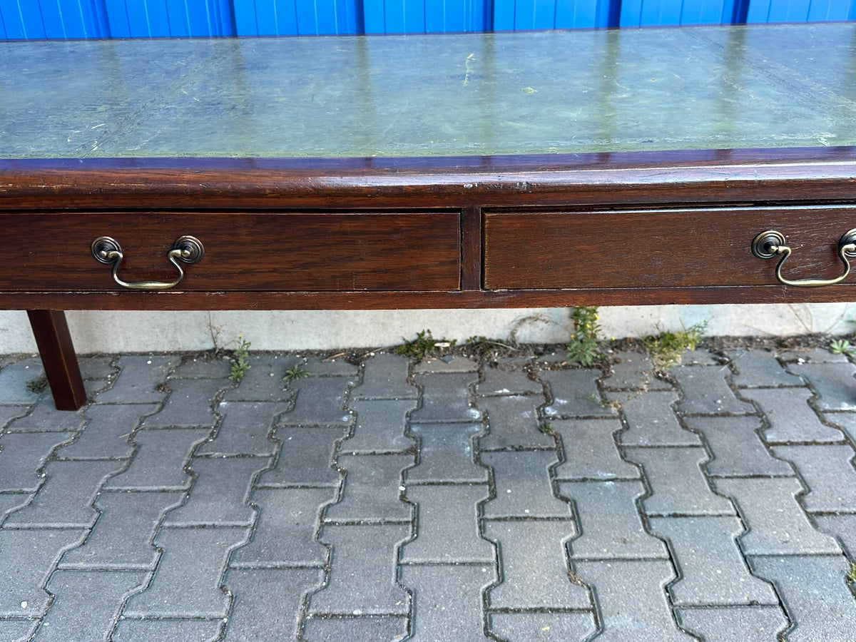 Schreibtisch Eiche massiv englischer Stil Leder grün Bürotisch Schubladen 182 cm