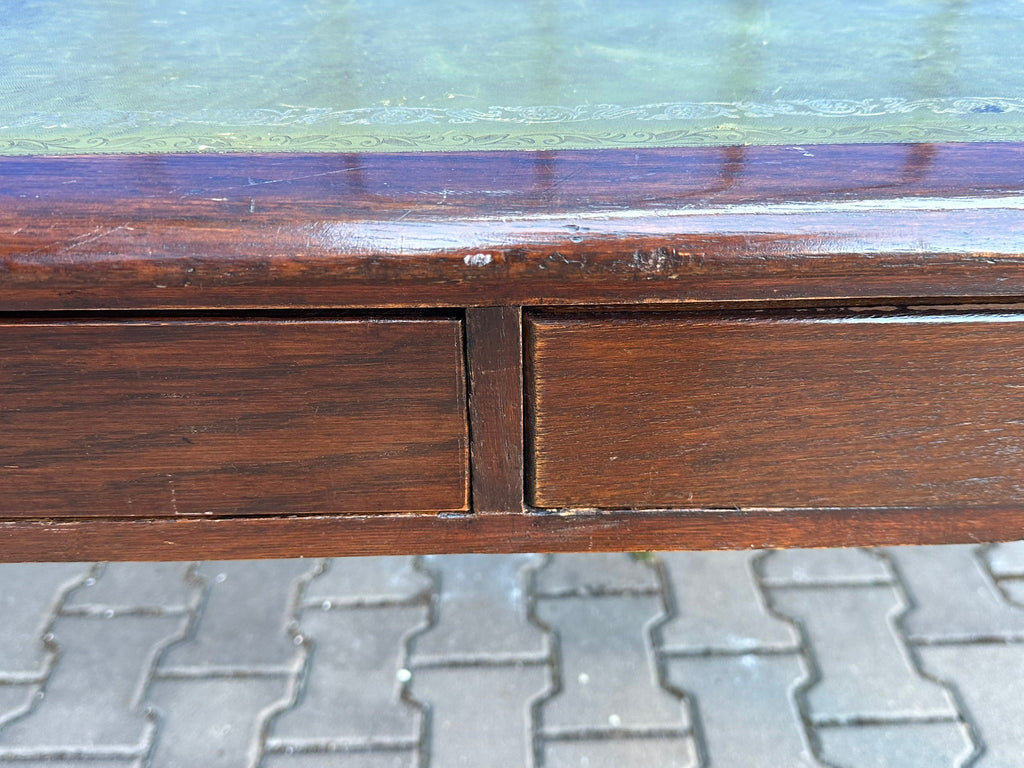 Schreibtisch Eiche massiv englischer Stil Leder grün Bürotisch Schubladen 182 cm