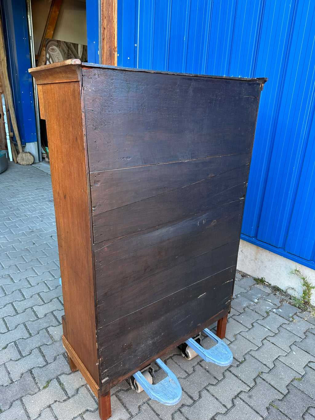 Antiker Sekretär / Säulensekretär Eiche, Louis Seize / Empire, Holland um 1800 – Aufsatzsekretär mit Löwenkopf-Beschlägen