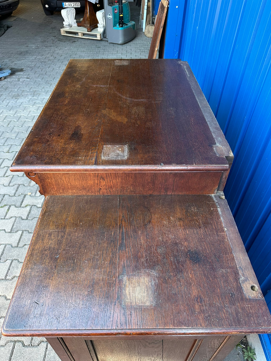 Buffetschrank Eiche Anrichte Historismus 19. Jahrhundert – geschnitztes Weinlaub, Neugotik &amp; Renaissance, zweiteiliges Aufsatzbuffet, deutsch