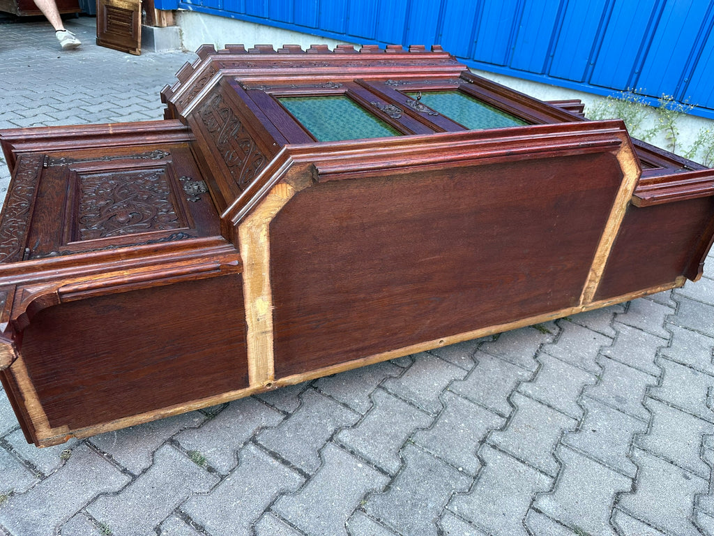 Buffetschrank Eiche Anrichte Historismus 19. Jahrhundert – geschnitztes Weinlaub, Neugotik &amp; Renaissance, zweiteiliges Aufsatzbuffet, deutsch