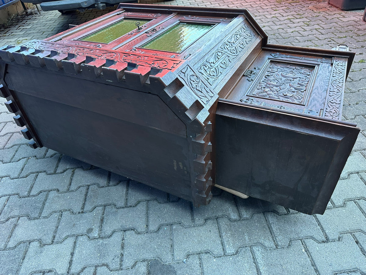 Buffetschrank Eiche Anrichte Historismus 19. Jahrhundert – geschnitztes Weinlaub, Neugotik &amp; Renaissance, zweiteiliges Aufsatzbuffet, deutsch