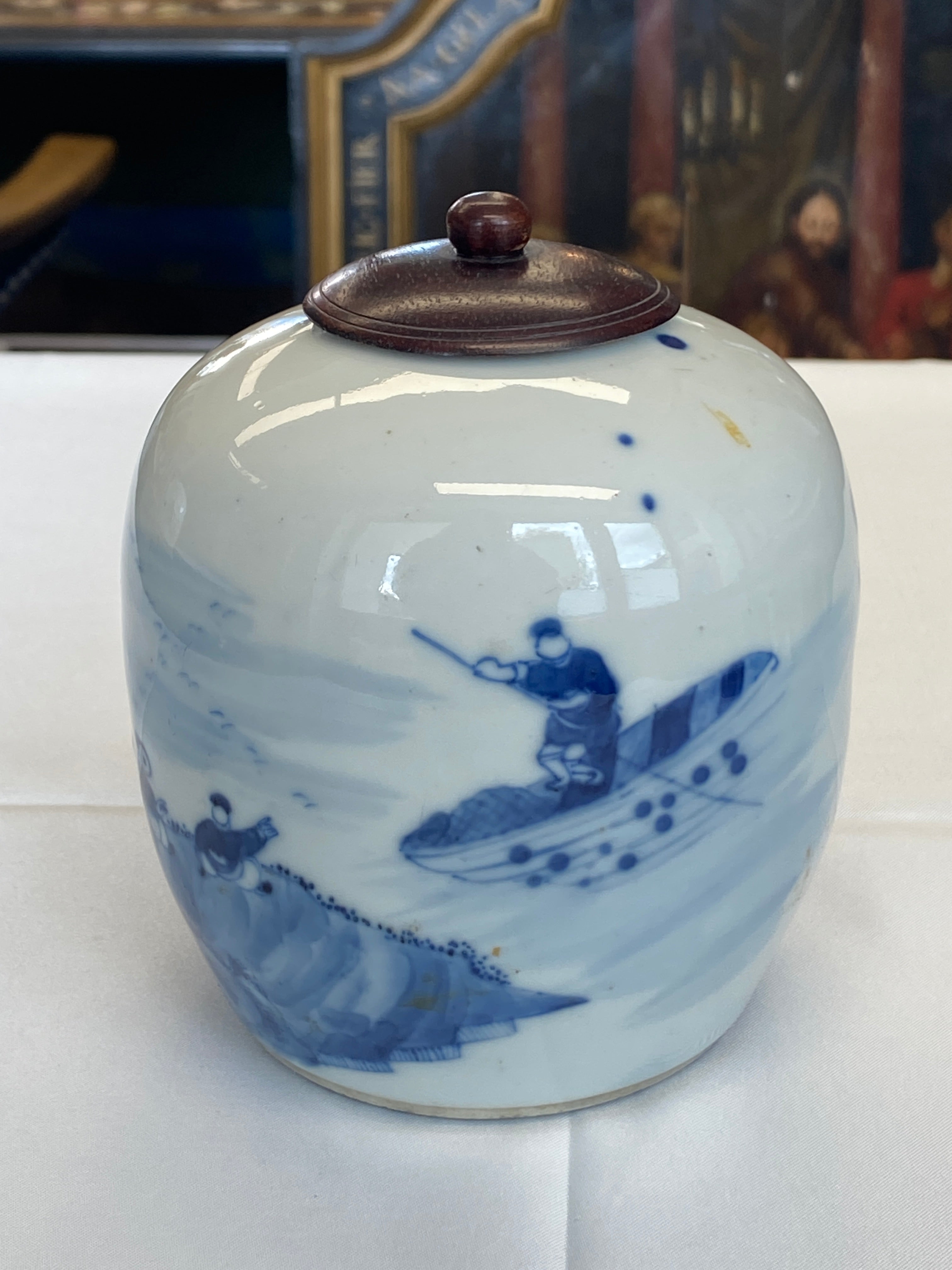 Chinesische Teedose, blau-weiß – Unterglasurmalerei, 19. Jahrhundert