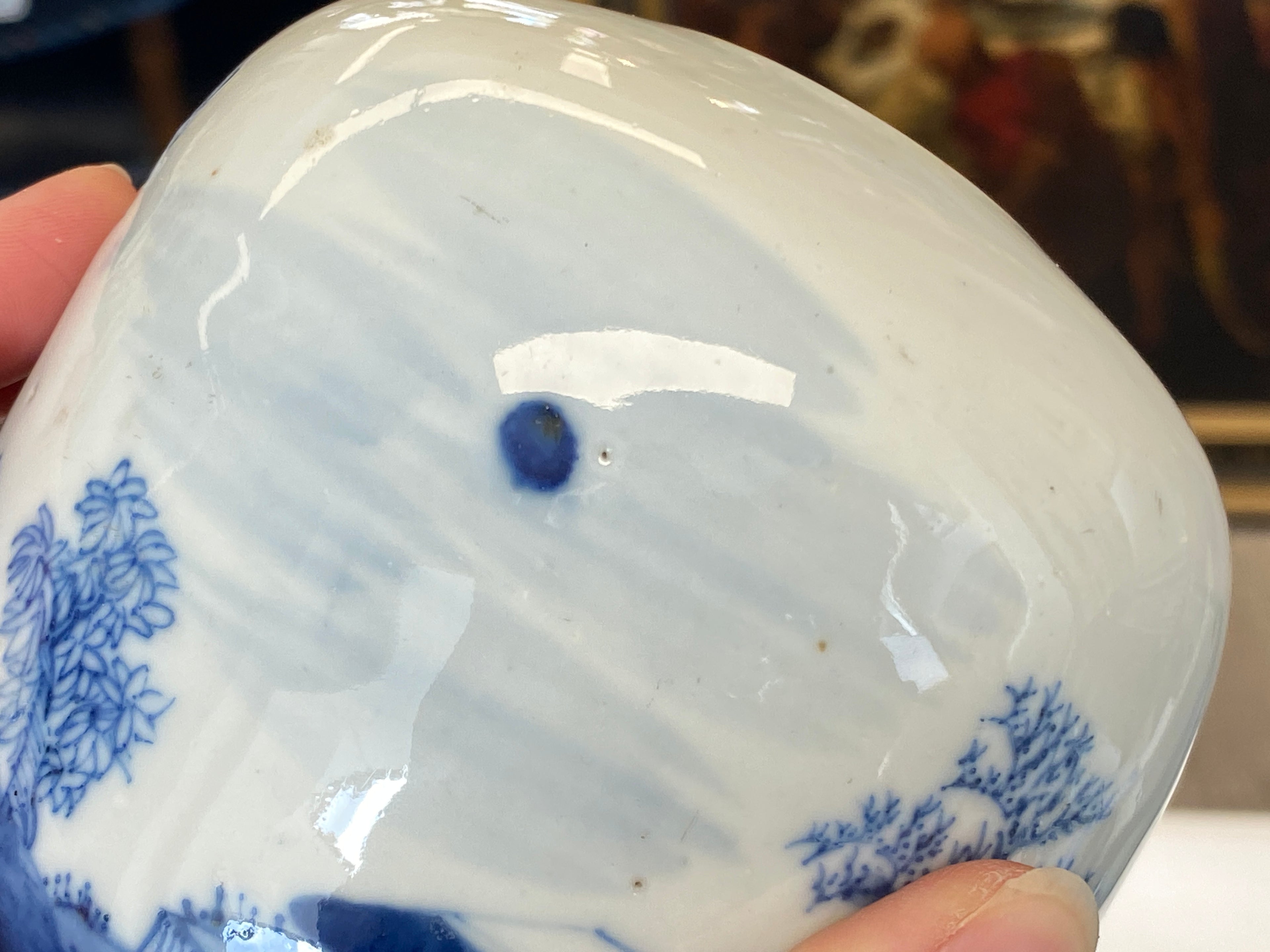 Chinesische Teedose, blau-weiß – Unterglasurmalerei, 19. Jahrhundert