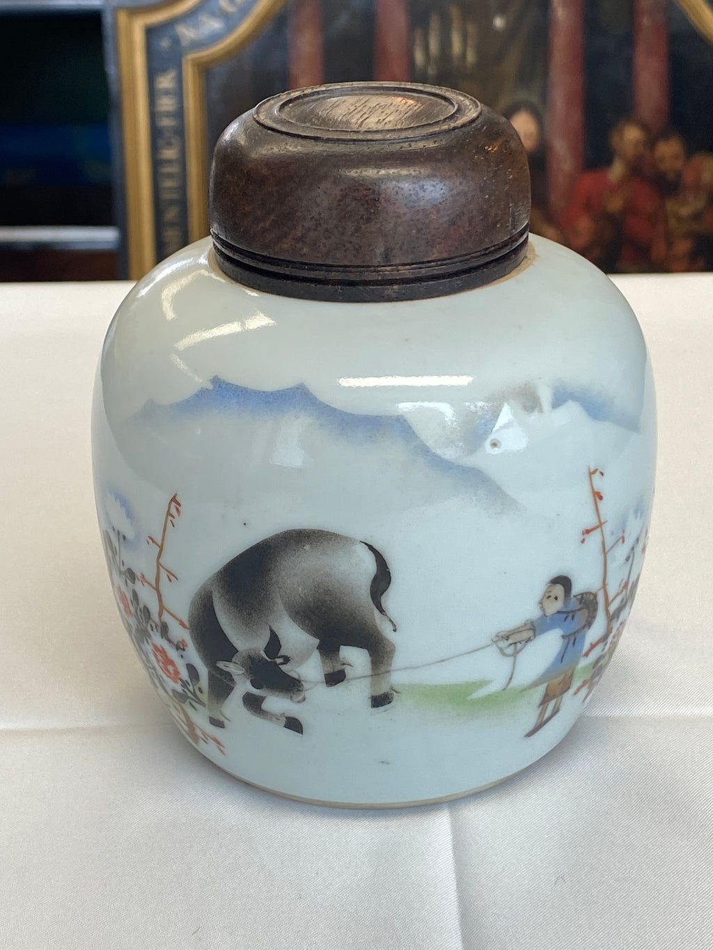 Chinesische Teedose, polychrom bemalt – Famille Rose, 20. Jahrhundert