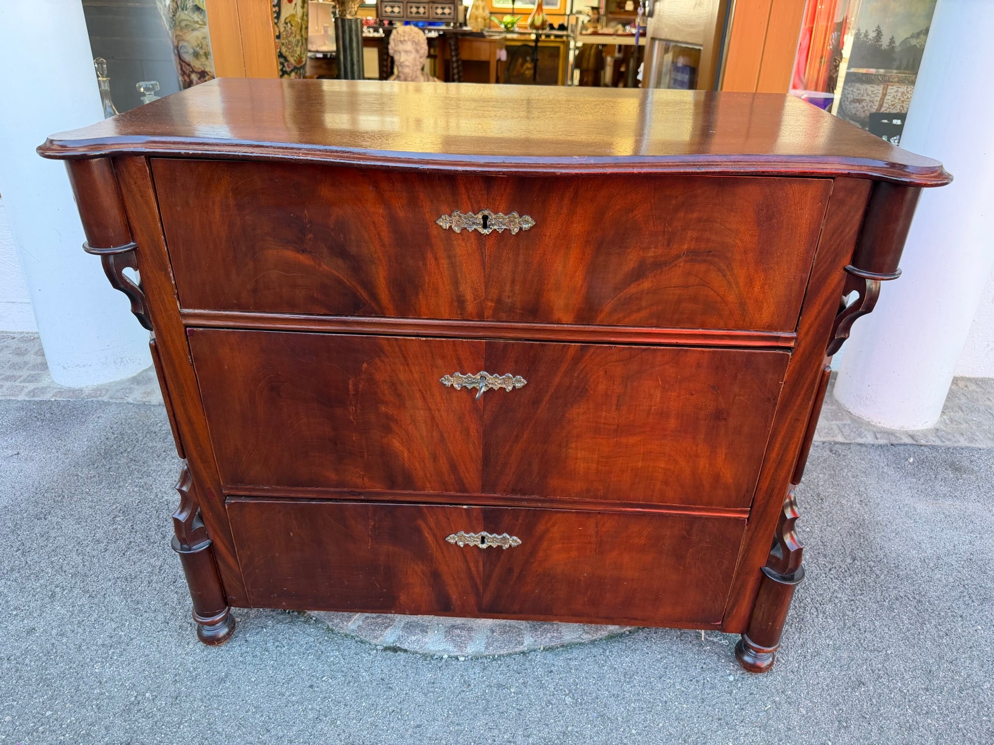 Kommode Mahagoni Louis Philippe antik um 1860 3 Schubladen originale Beschläge