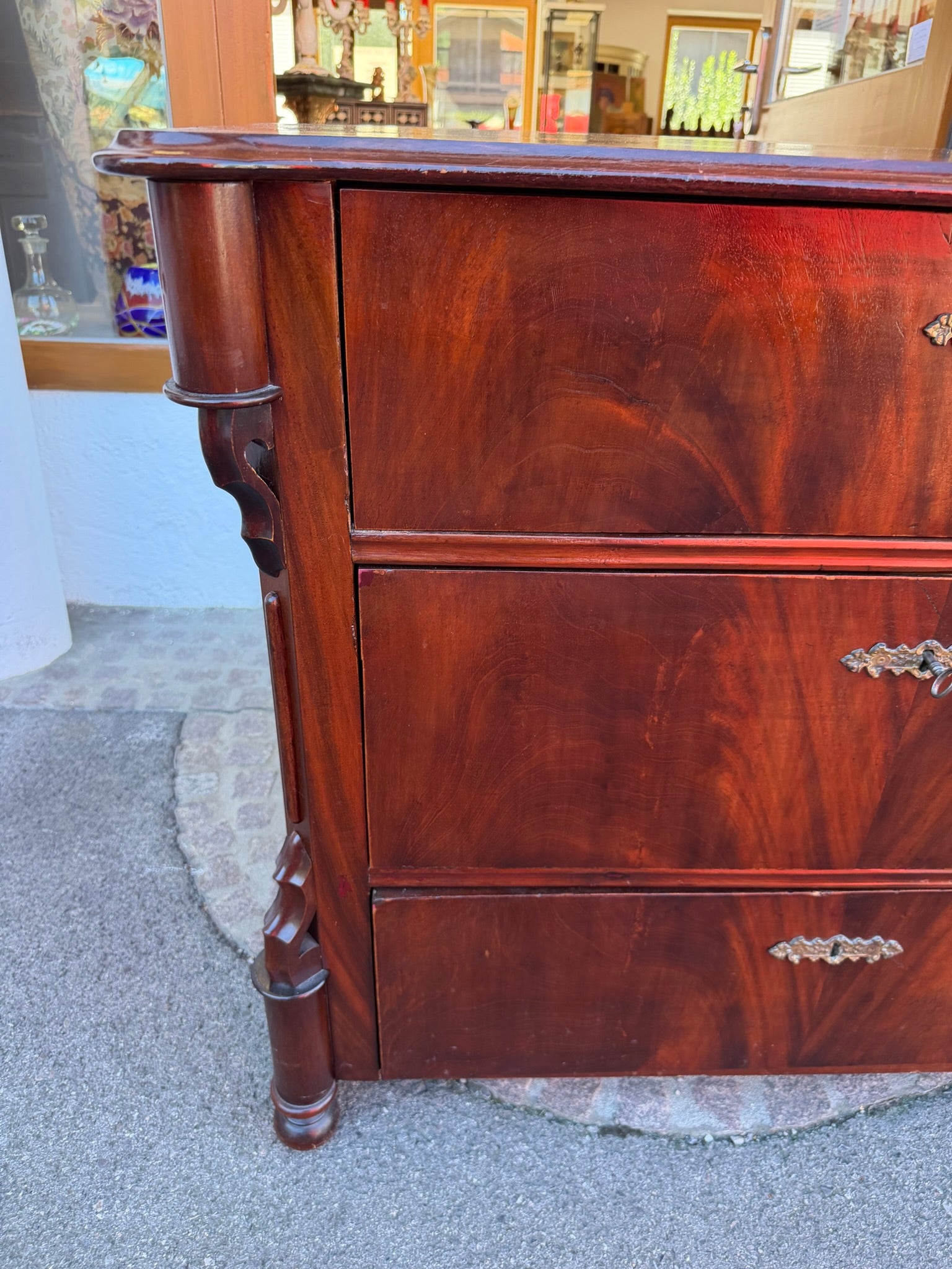 Kommode Mahagoni Louis Philippe antik um 1860 3 Schubladen originale Beschläge