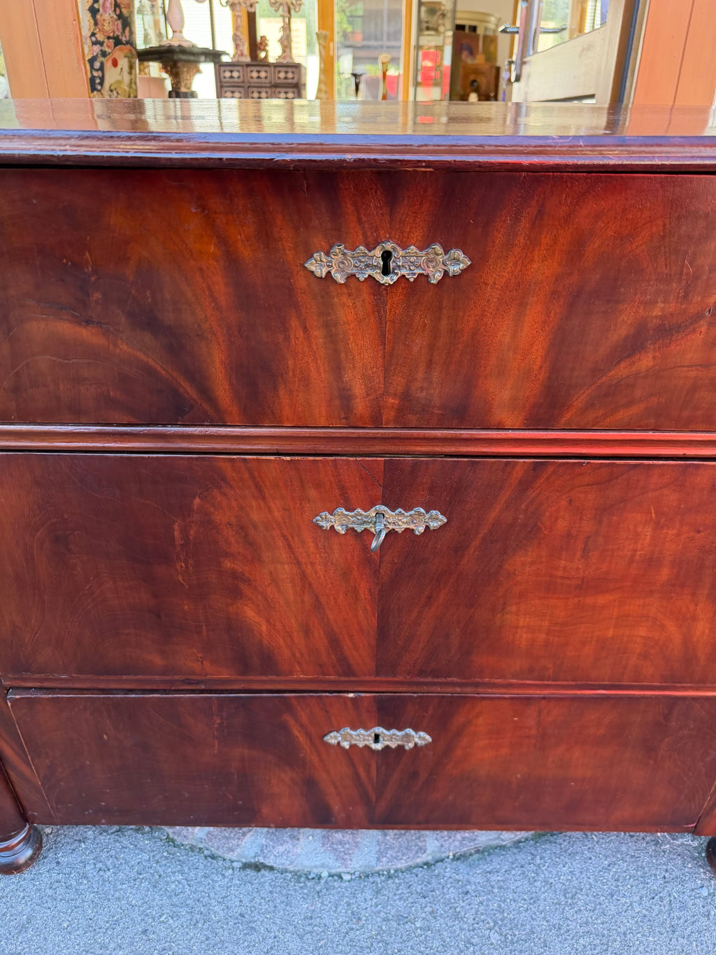 Kommode Mahagoni Louis Philippe antik um 1860 3 Schubladen originale Beschläge