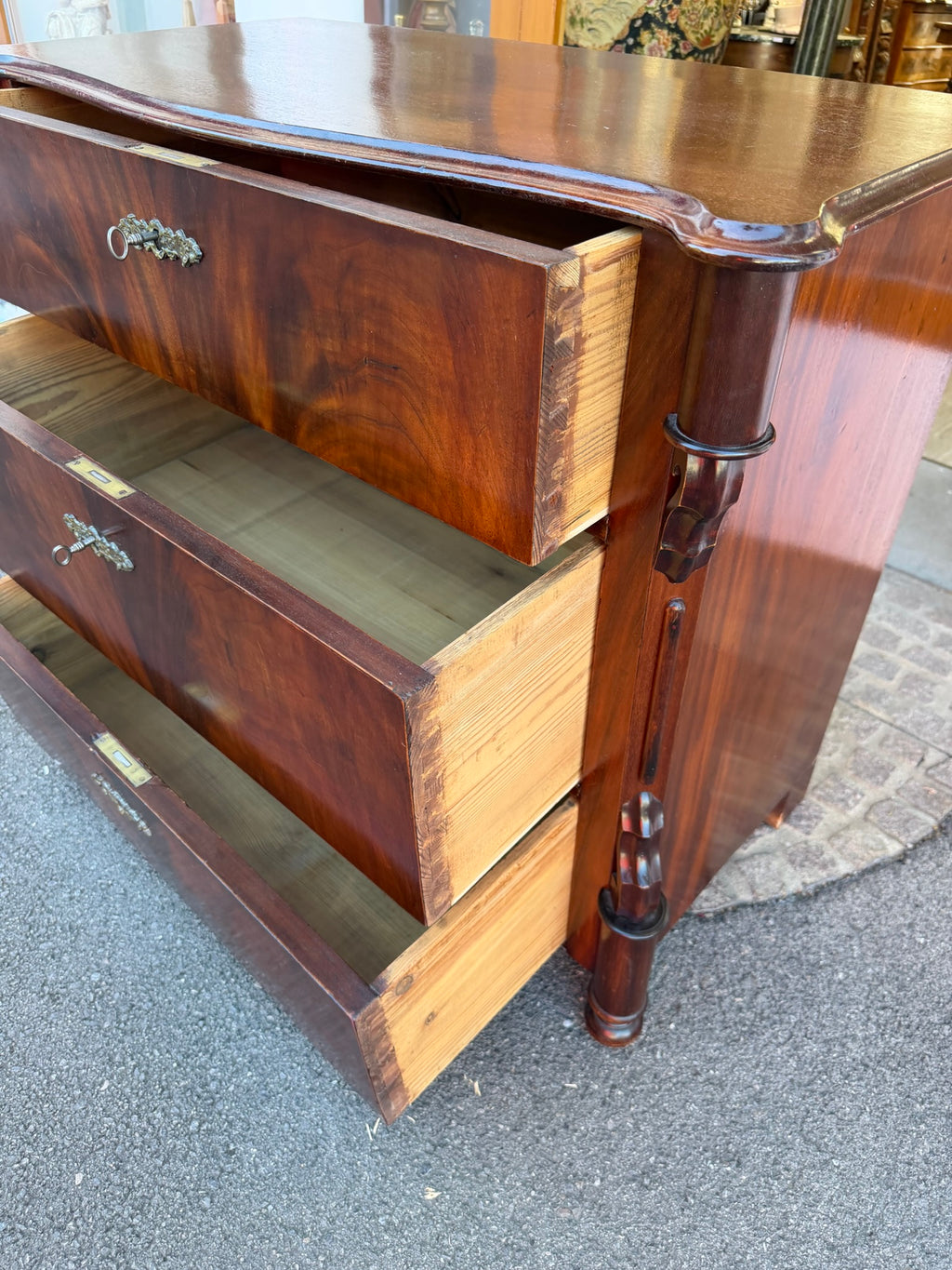 Kommode Mahagoni Louis Philippe antik um 1860 3 Schubladen originale Beschläge