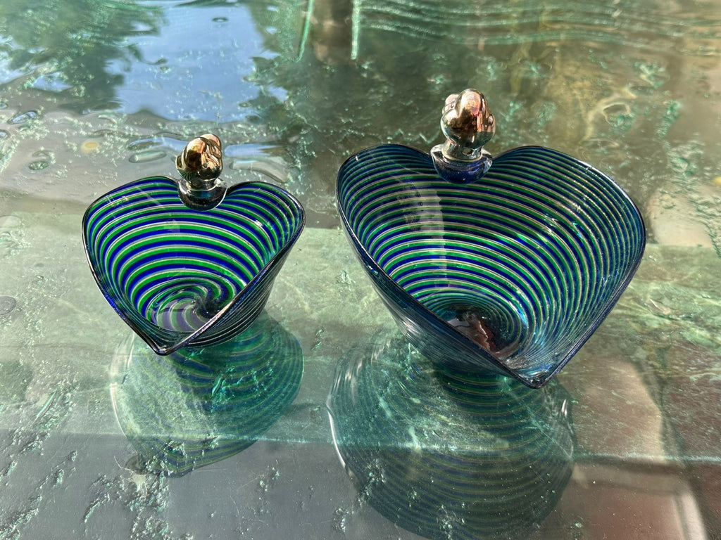 2x Schale aus Glas Mundgeblasen Ente Kopf Sterling Silber 925