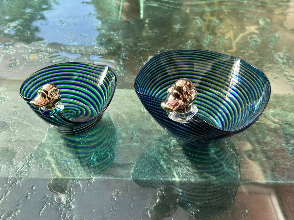 2x SCHALE AUS GLAS MUNDGEBLASEN ENTE KOPF STERLING SILBER 925