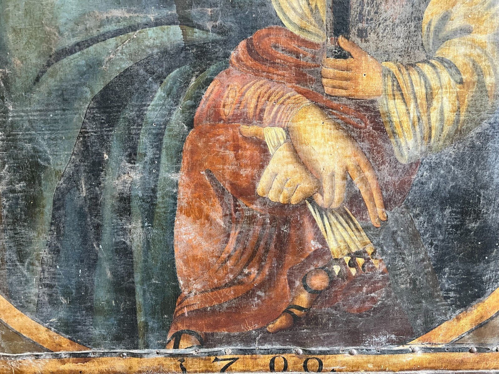 Antikes Ölgemälde Heilige Maria mit dem Jesuskind 17 tes Jh Altartafel 120x140cm