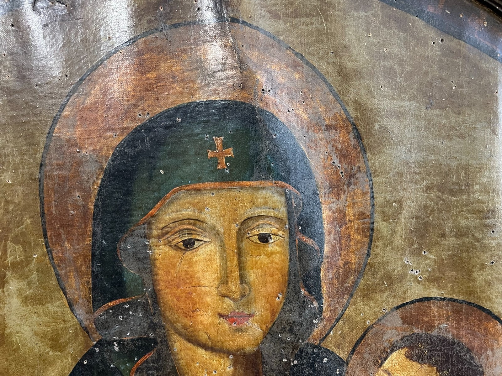 Antikes Ölgemälde Heilige Maria mit dem Jesuskind 17 tes Jh Altartafel 120x140cm