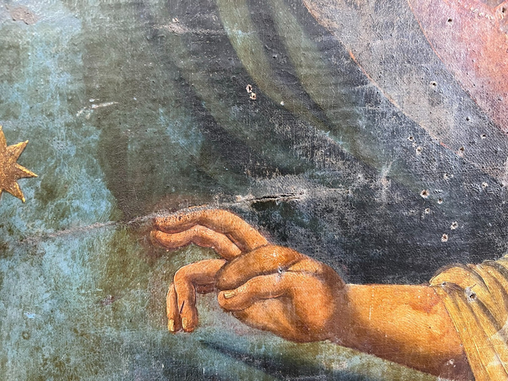 Antikes Ölgemälde Heilige Maria mit dem Jesuskind 17 tes Jh Altartafel 120x140cm