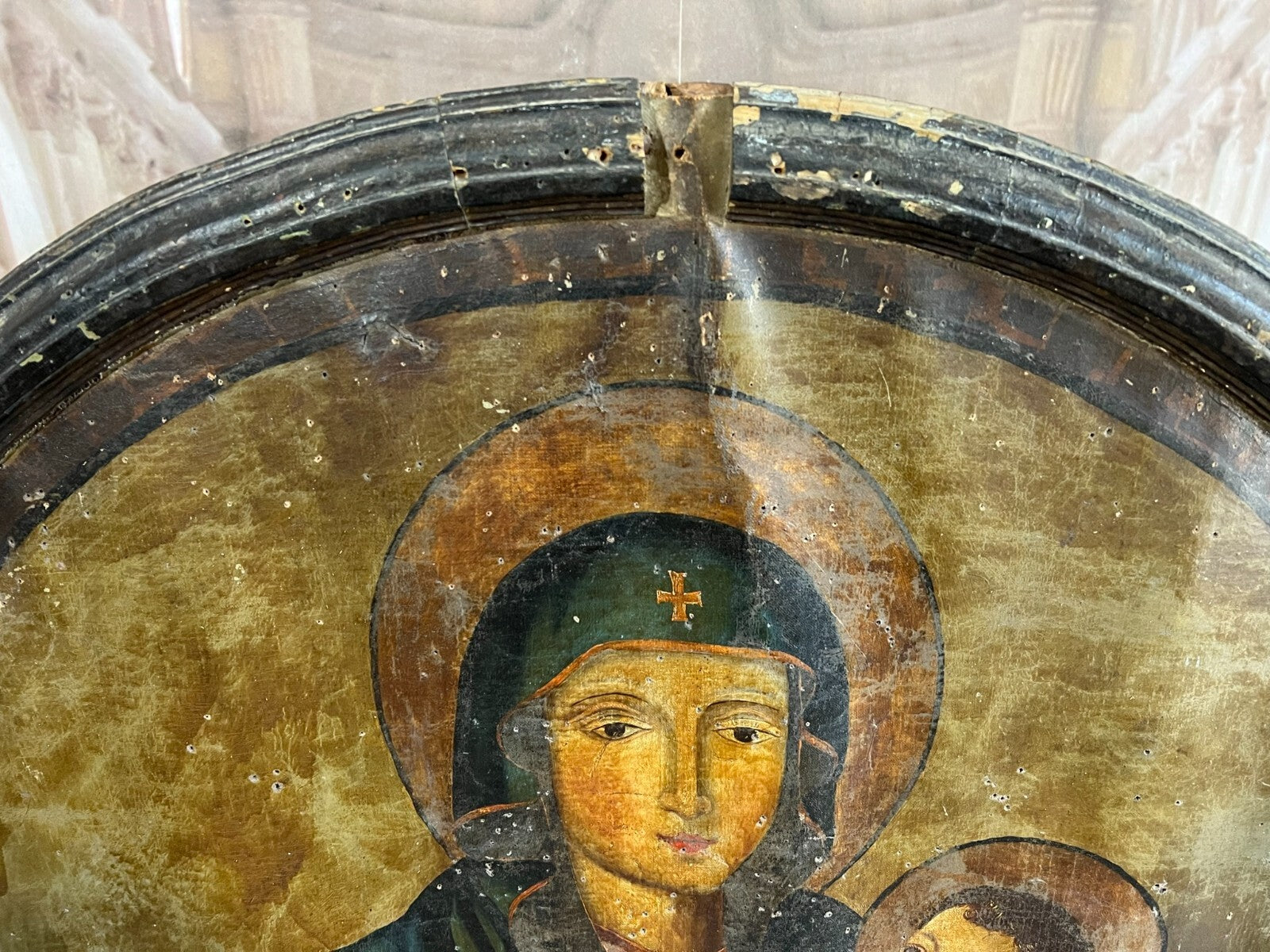 Antikes Ölgemälde Heilige Maria mit dem Jesuskind 17 tes Jh Altartafel 120x140cm