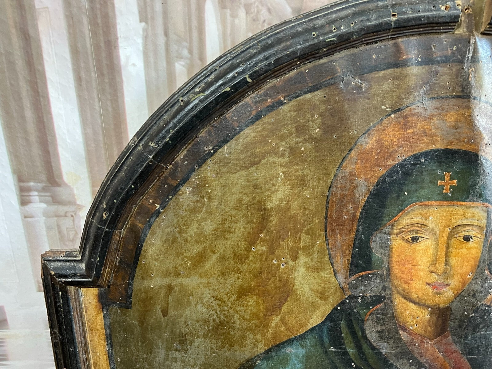 Antikes Ölgemälde Heilige Maria mit dem Jesuskind 17 tes Jh Altartafel 120x140cm