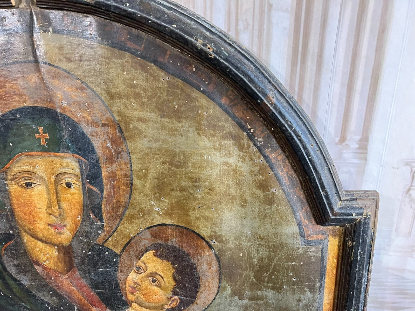 Antikes Ölgemälde Heilige Maria mit dem Jesuskind 17 tes Jh Altartafel 120x140cm