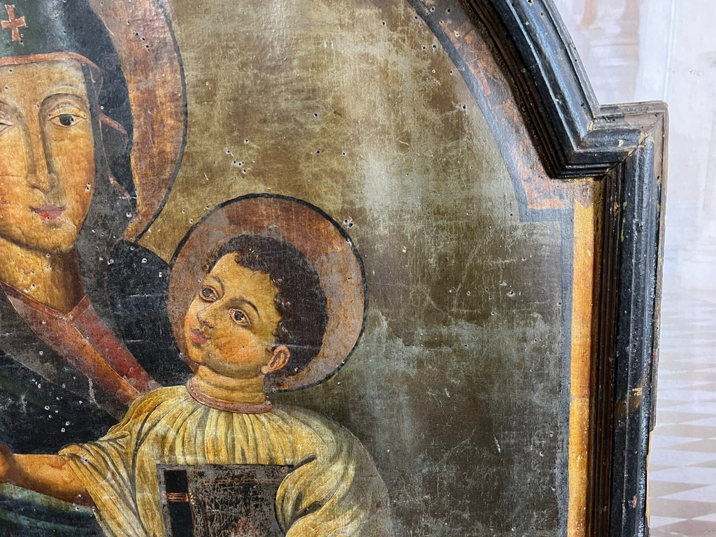 Antikes Ölgemälde Heilige Maria mit dem Jesuskind 17 tes Jh Altartafel 120x140cm