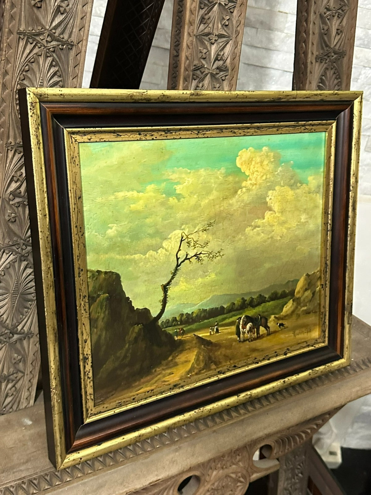 Antikes Ölgemälde um 1800 Reiter in Landschaft Peter Kounitz (1771-1848)