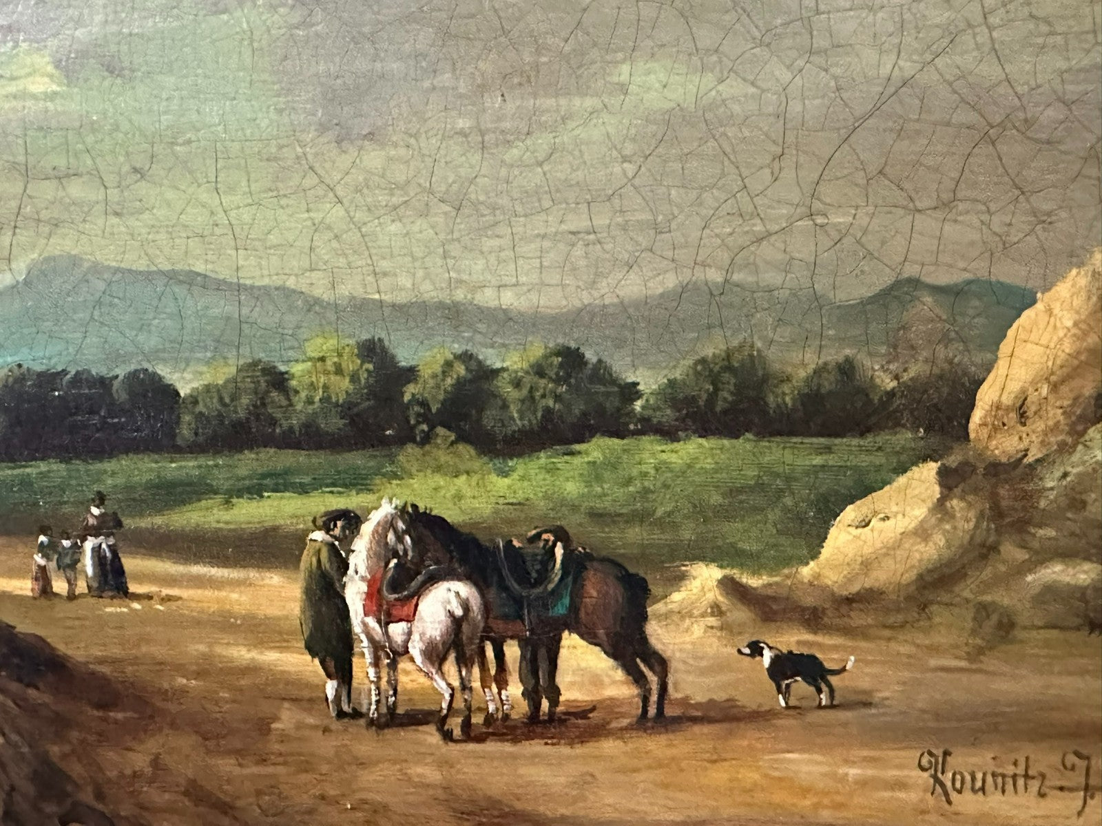 Antikes Ölgemälde um 1800 Reiter in Landschaft Peter Kounitz (1771-1848)