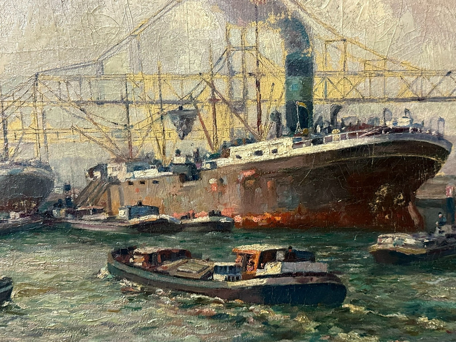 Antikes Ölgemälde Hafen Landschaft Schiffe Gerardus J. Delfgaauw (1882-1947)