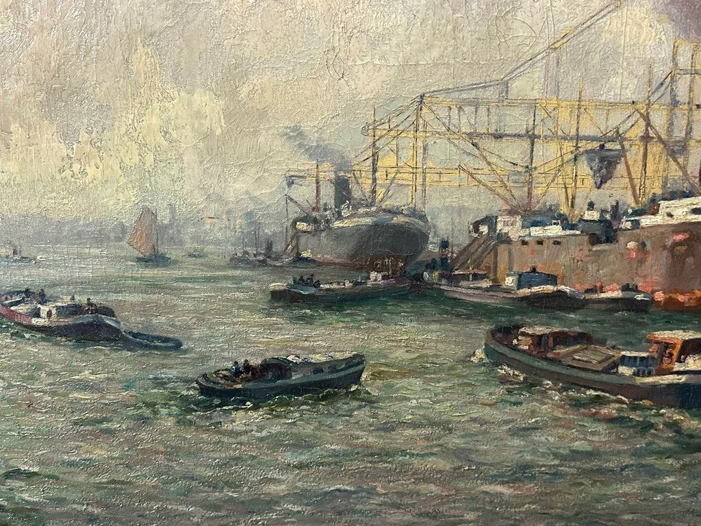 Antikes Ölgemälde Hafen Landschaft Schiffe Gerardus J. Delfgaauw (1882-1947)