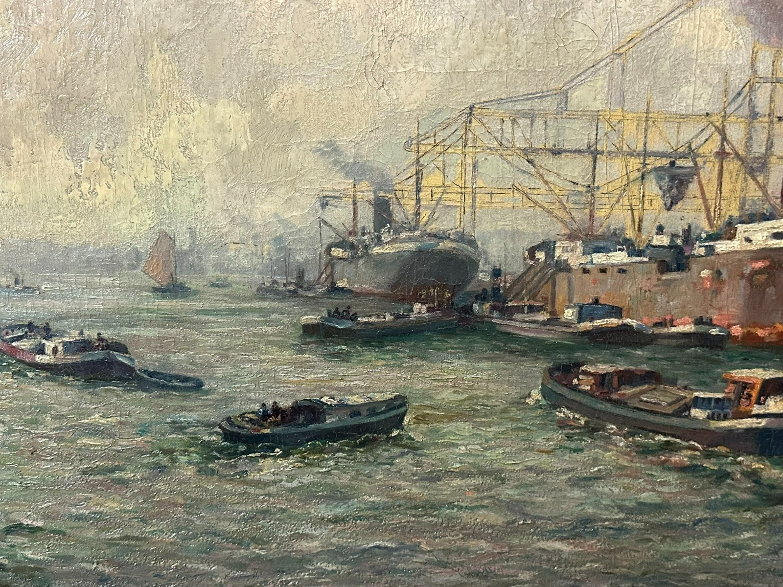 Antikes Ölgemälde Hafen Landschaft Schiffe Gerardus J. Delfgaauw (1882-1947)