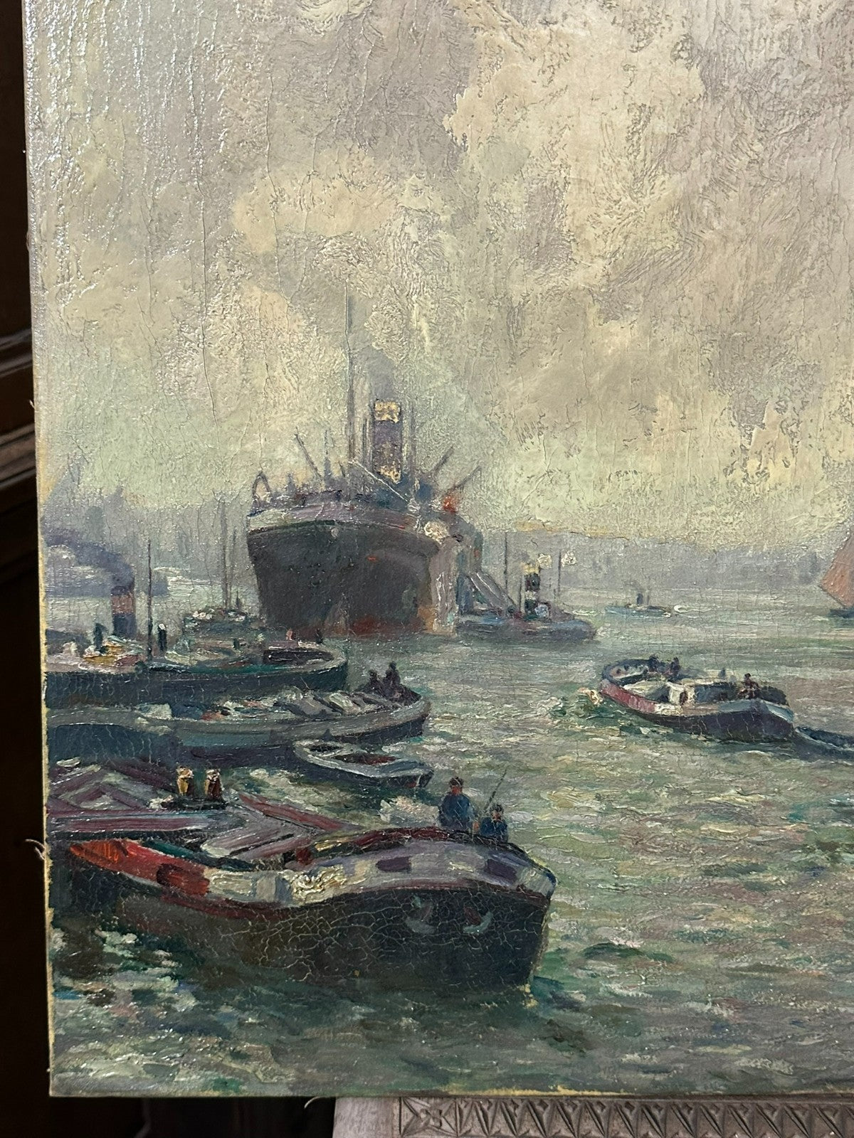 Antikes Ölgemälde Hafen Landschaft Schiffe Gerardus J. Delfgaauw (1882-1947)
