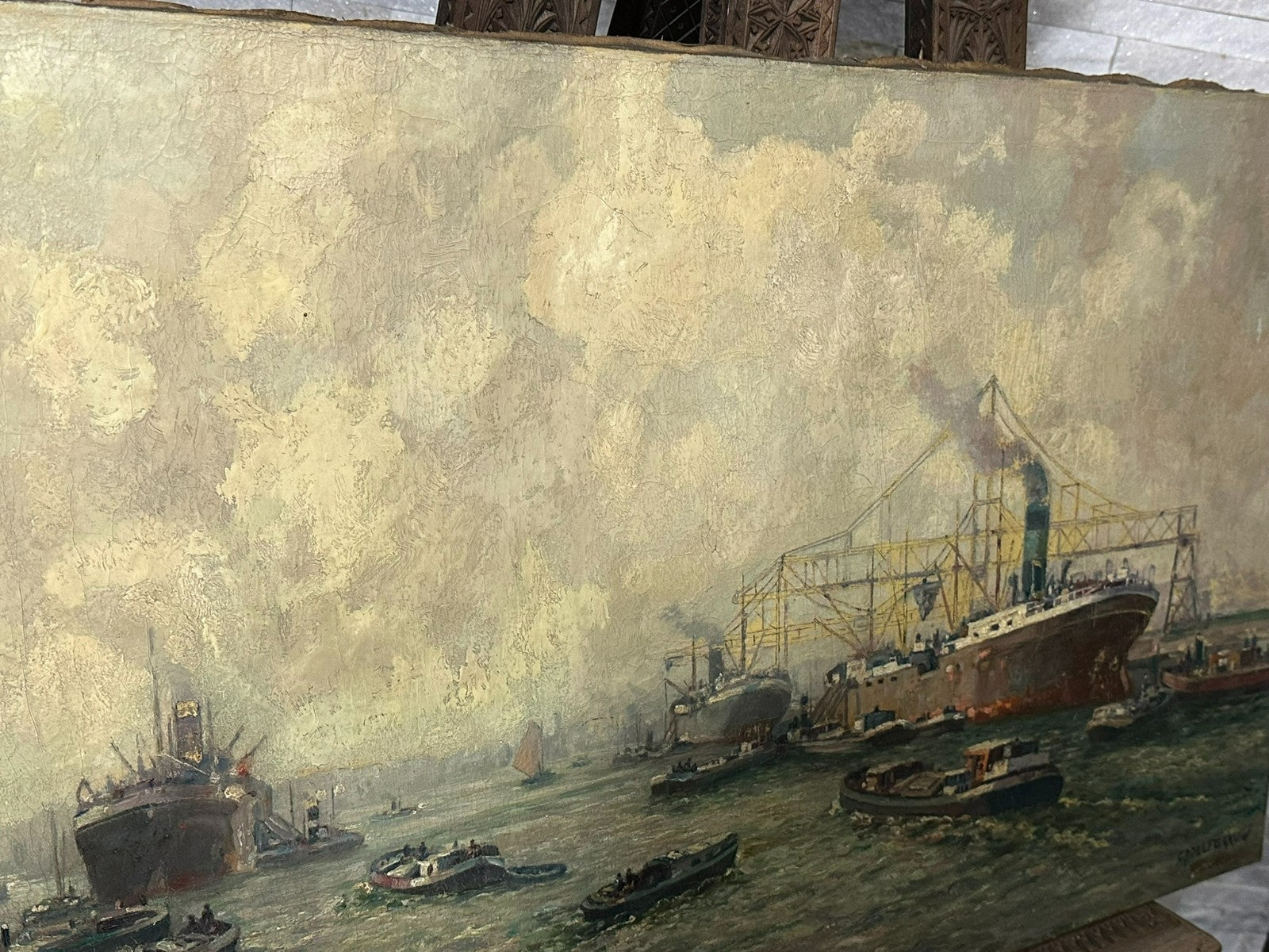 Antikes Ölgemälde Hafen Landschaft Schiffe Gerardus J. Delfgaauw (1882-1947)