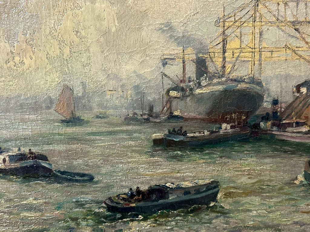 Antikes Ölgemälde Hafen Landschaft Schiffe Gerardus J. Delfgaauw (1882-1947)