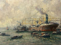 ANTIKES ÖLGEMÄLDE HAFEN LANDSCHAFT SCHIFFE Gerardus J.  DELFGAAUW (1882-1947)