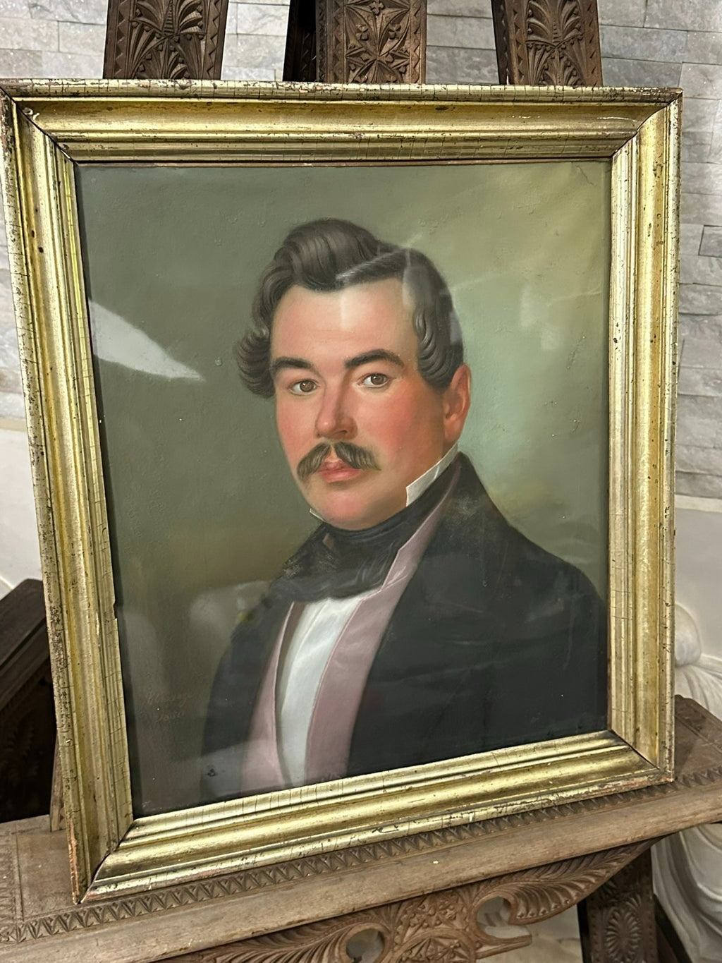 Antikes Biedermeier Portrait eines Herren Mitte 19 tes Jhdt Pastell