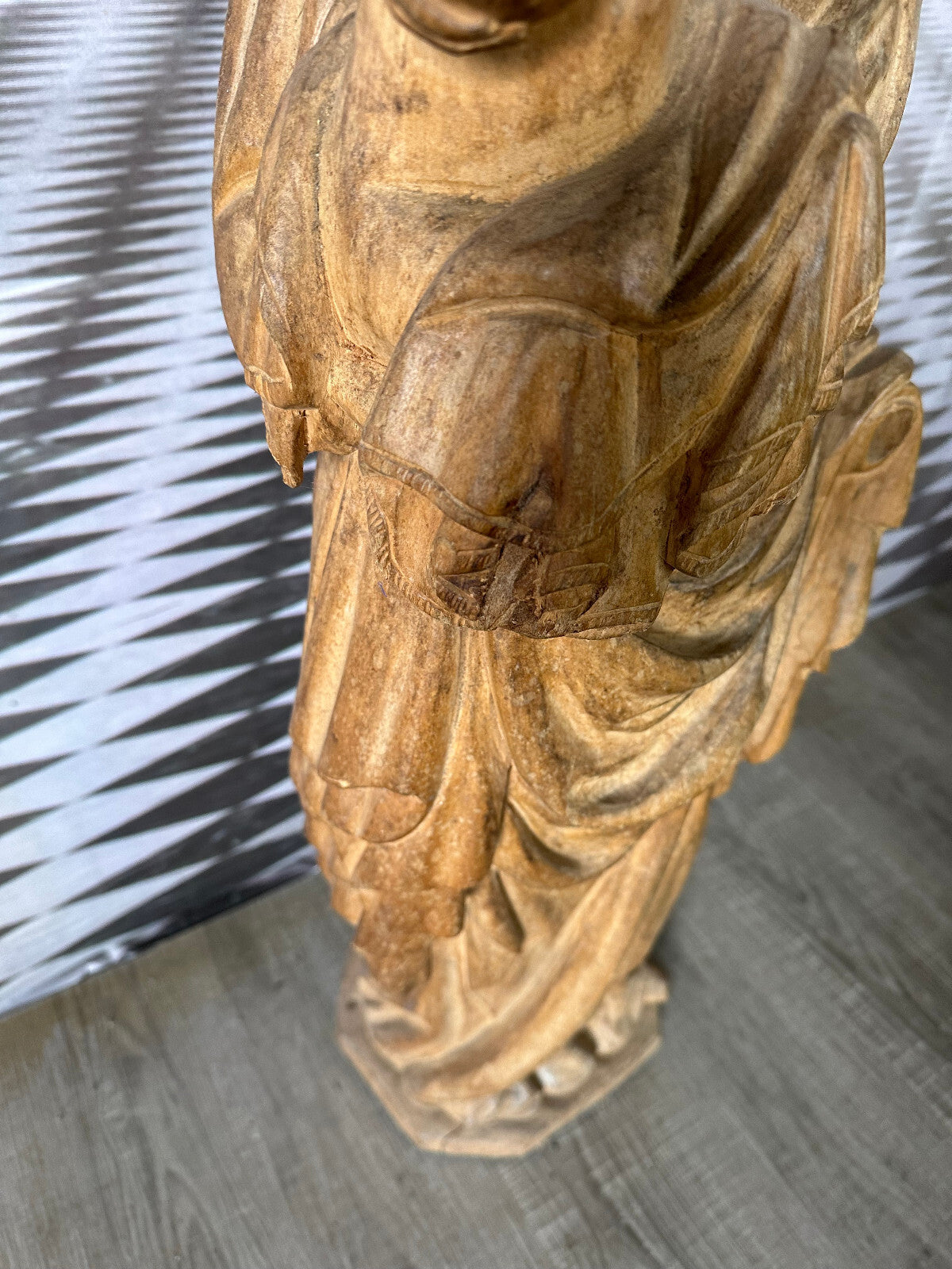 Neo Gotik Madonna mit dem Jesuskind Eiche massiv handgeschnitzt 112cm
