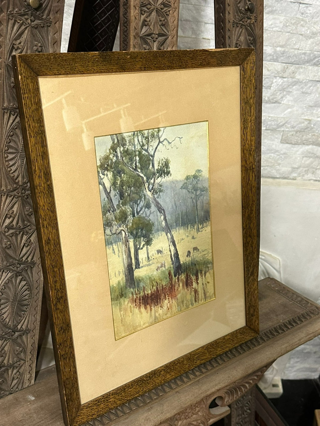Sehr schönes Aquarell Landschaft gerahmt Hinter Glas