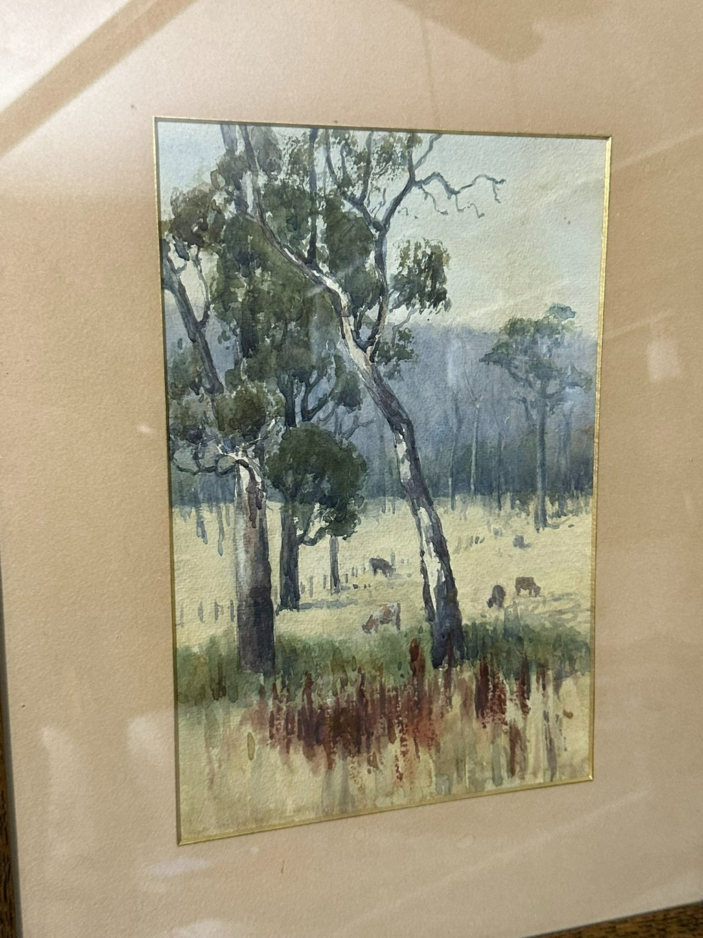 Sehr schönes Aquarell Landschaft gerahmt Hinter Glas
