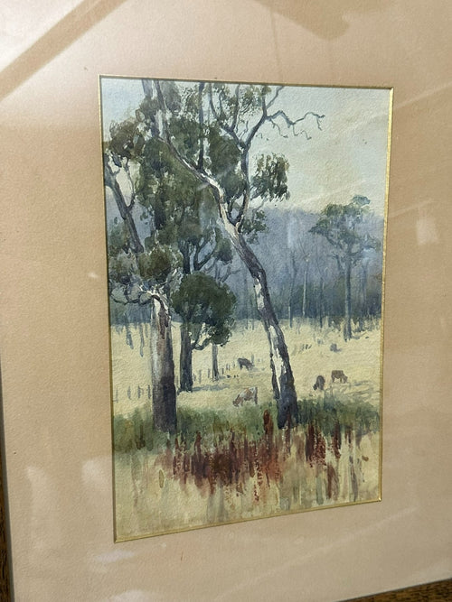 Sehr schönes Aquarell Landschaft gerahmt Hinter Glas