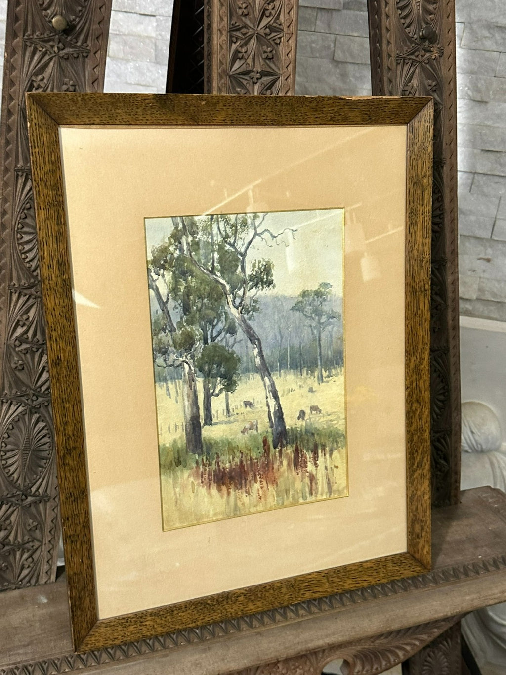 Sehr schönes Aquarell Landschaft gerahmt Hinter Glas