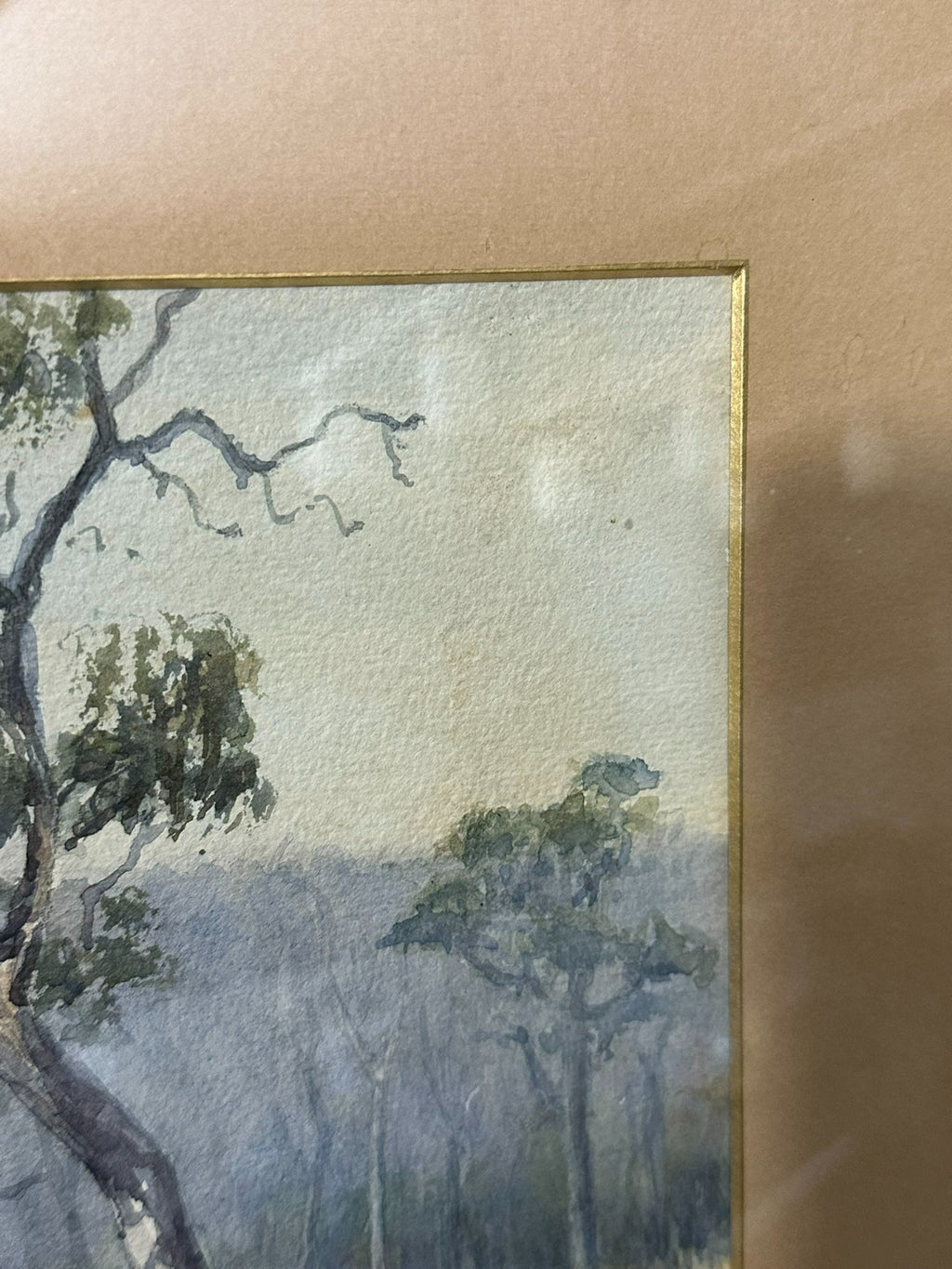 Sehr schönes Aquarell Landschaft gerahmt Hinter Glas