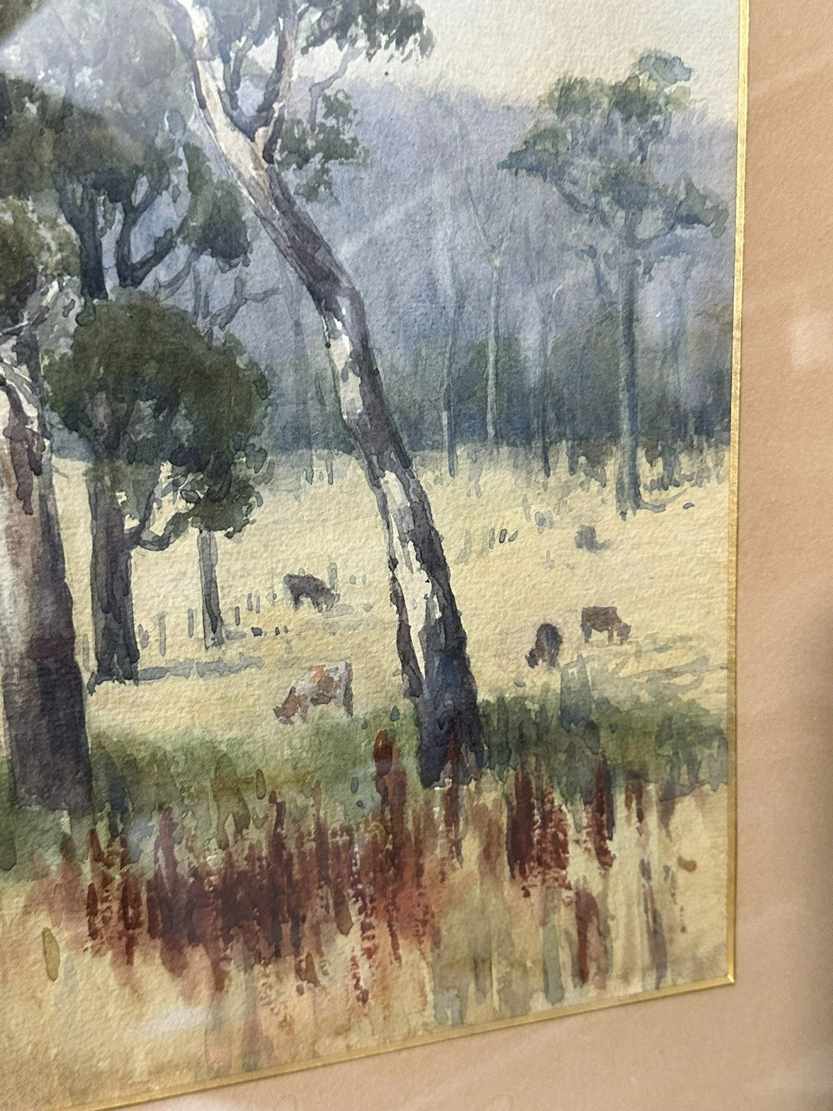 Sehr schönes Aquarell Landschaft gerahmt Hinter Glas