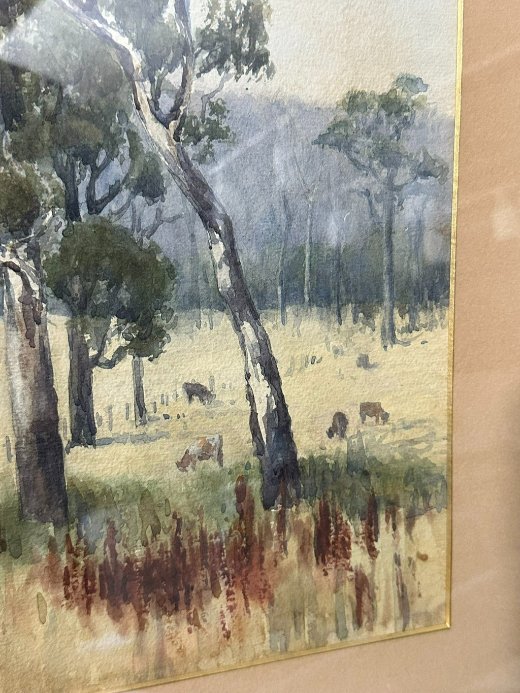 Sehr schönes Aquarell Landschaft gerahmt Hinter Glas