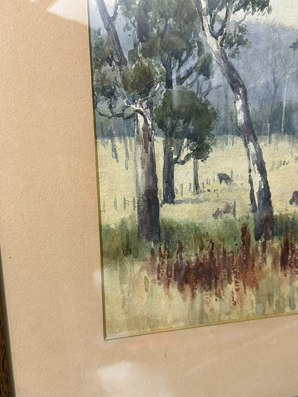 Sehr schönes Aquarell Landschaft gerahmt Hinter Glas