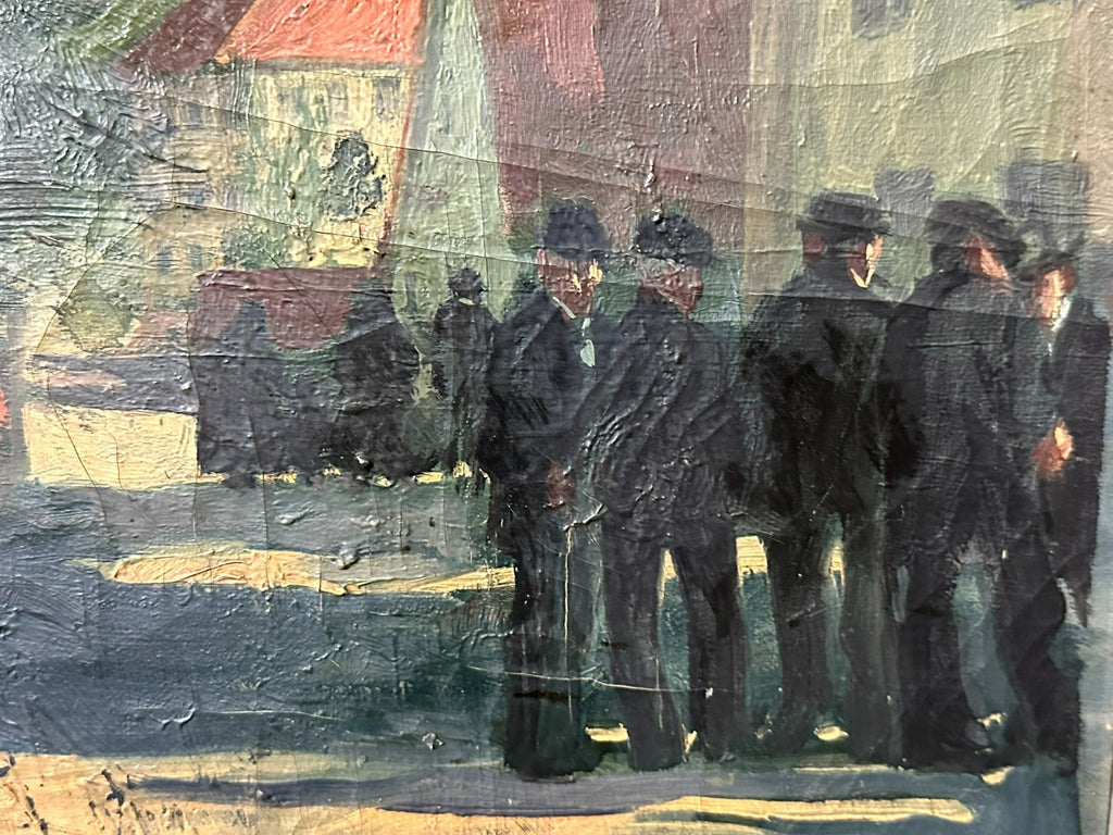 Antikes Ölgemälde von 1926 Personen auf der Strasse signiert H. Dubois