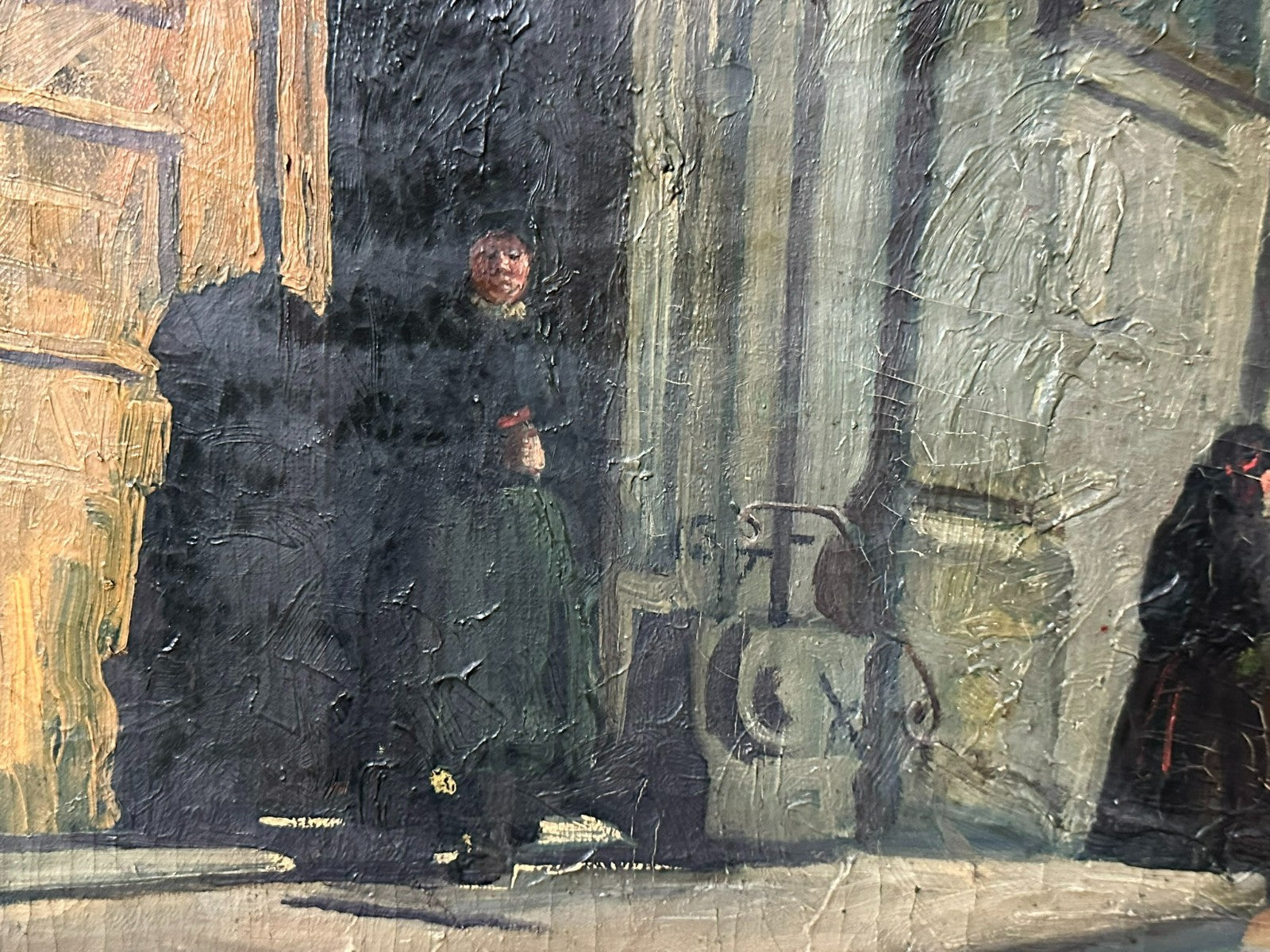 Antikes Ölgemälde von 1926 Personen auf der Strasse signiert H. Dubois