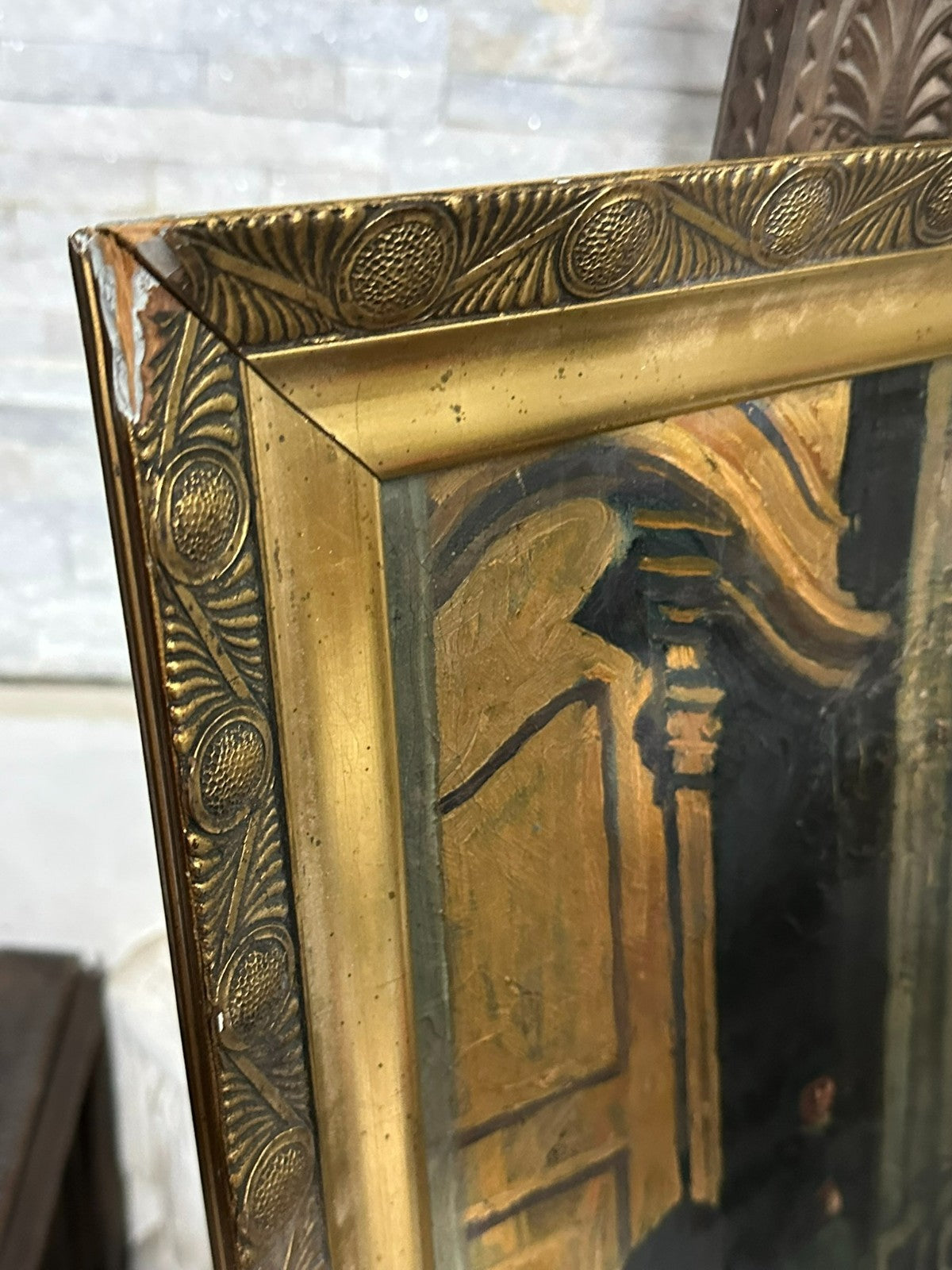 Antikes Ölgemälde von 1926 Personen auf der Strasse signiert H. Dubois