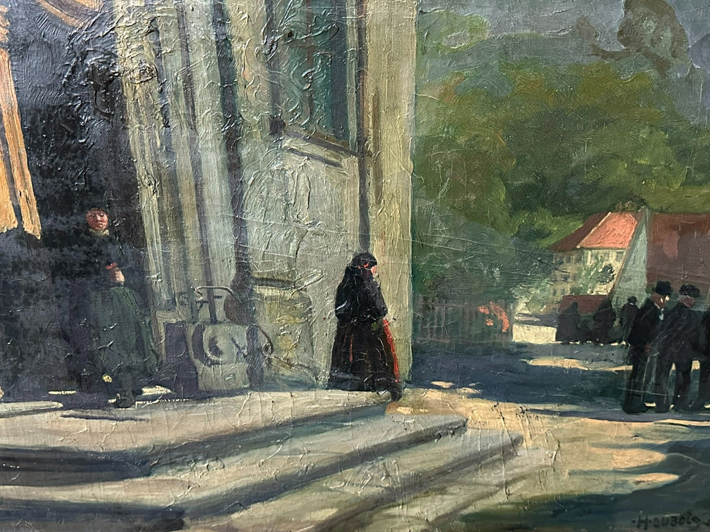 ANTIKES ÖLGEMÄLDE VON 1926 PERSONEN AUF DER STRASSE SIGNIERT H. DUBOIS