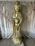 CHINA SEHR GROSSER ANTIKER BUDDHA 256cm HOLZ UM 1920/40 VERGOLDUNG GLASSCHMUCK