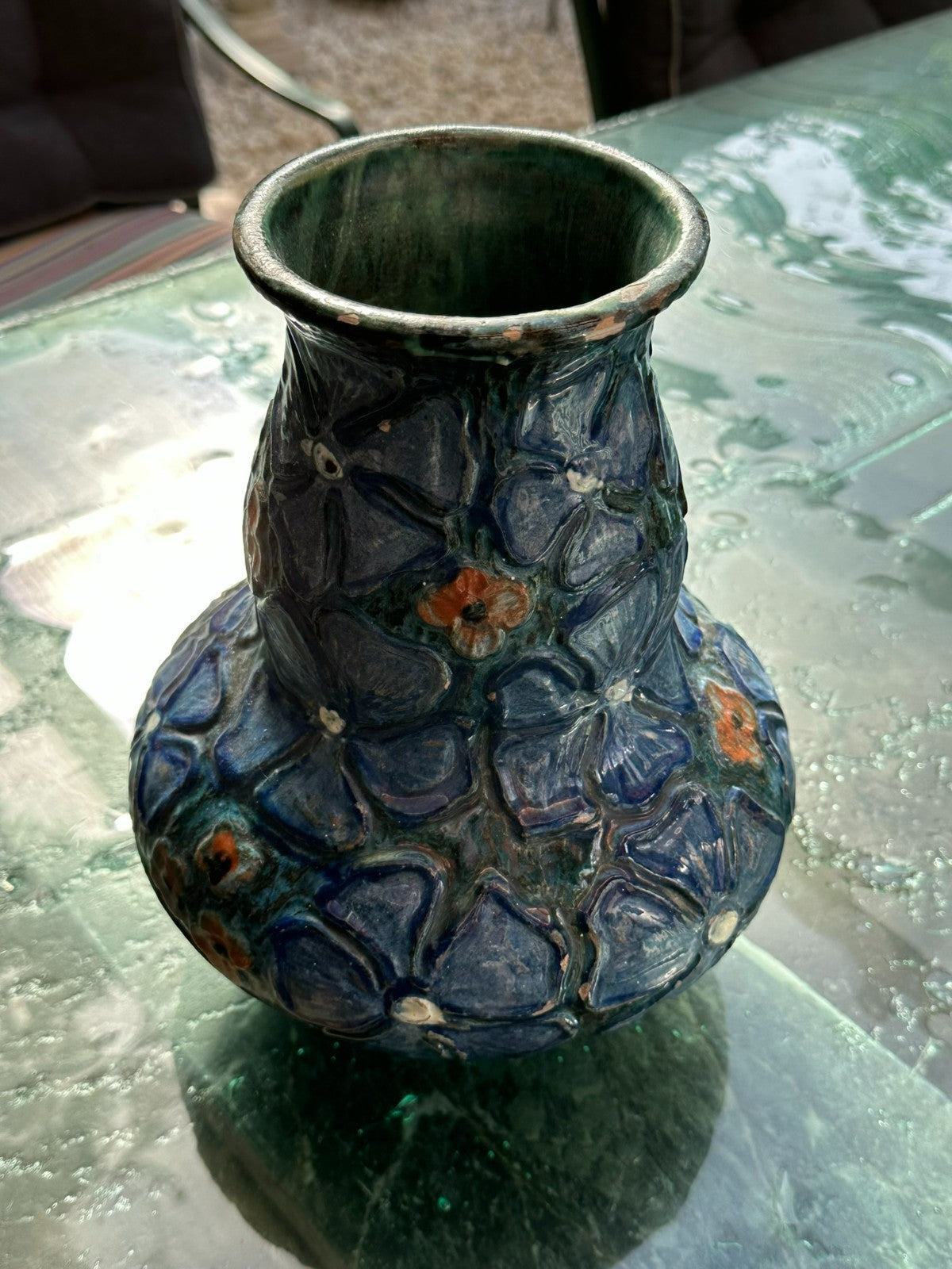 Florale Künstler Vase Jugendstil um 1920 aus Keramik Handarbeit