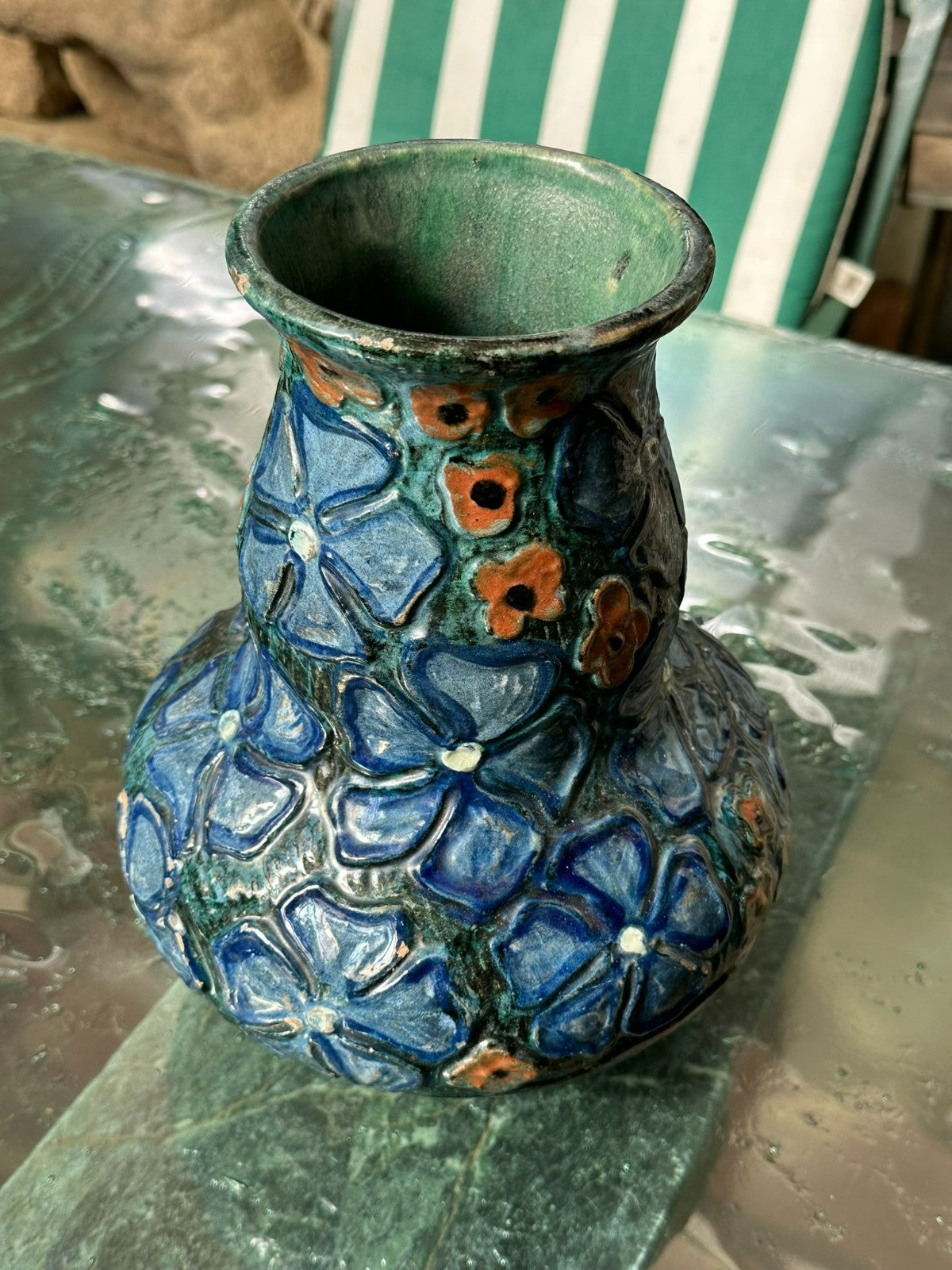 Florale Künstler Vase Jugendstil um 1920 aus Keramik Handarbeit